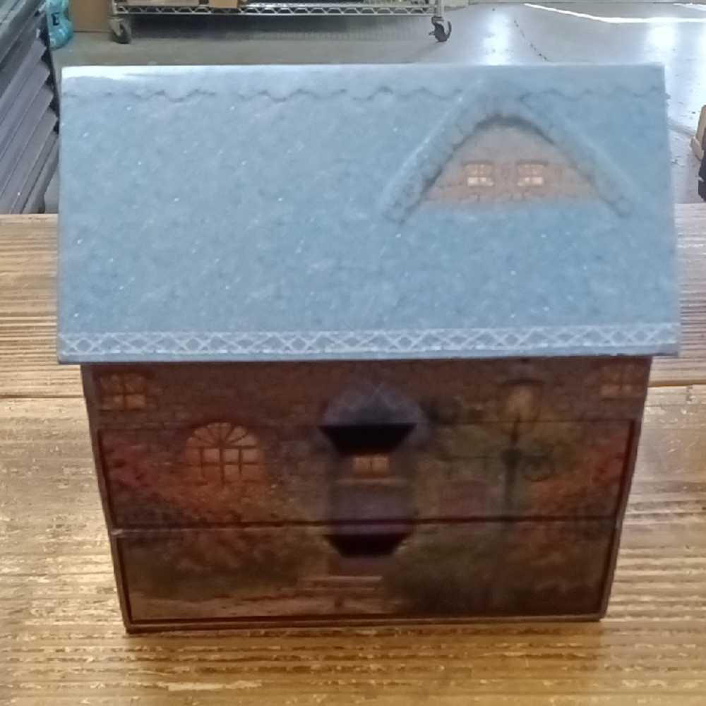 Thomas Kinkade Cottage Jewelry Or Stationary Organizer in Blue and Brown (Empty)